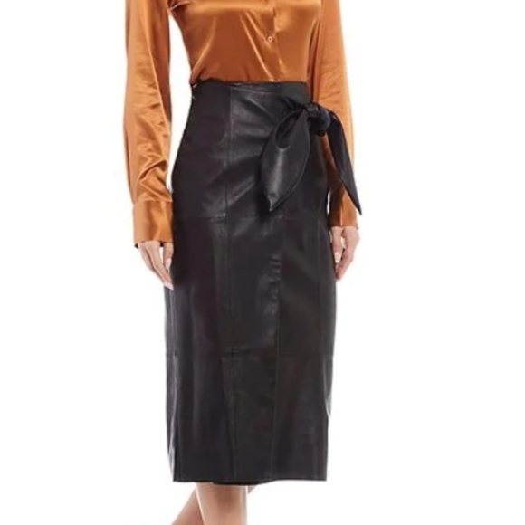 Antonio MelaniJulia Genuine Leather Faux Wrap Midi Skirt - Picture 2 of 8